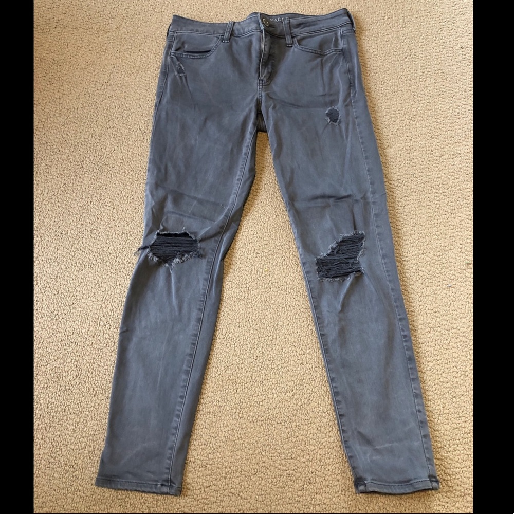 dark gray blue ripped jeans